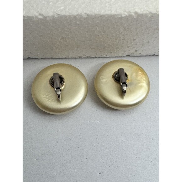 Vintage Pearlized Dome Satin Finish Clip On Earrings - Picture 2 of 3